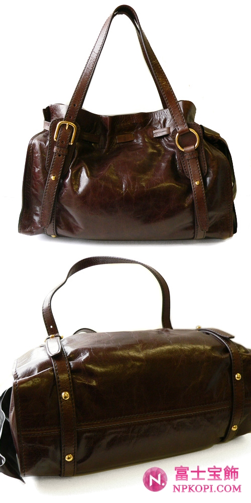ミュウミュウ miumiu ショルダーバッグ リボン×巾着デザイン レザー ブラウン（BRUCIATO） RR1312 VIT.LUX